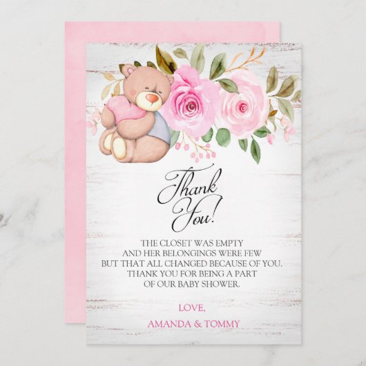 かわいいテディベア赤ちゃんシャワーサンキューカード サンキューカード (正面/裏面)