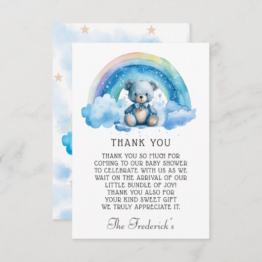 かわいいテディベア赤ちゃんシャワーサンキューカード サンキューカード (正面/裏面)