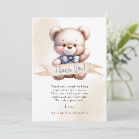 かわいいテディベア赤ちゃんシャワーサンキューカード 招待状 (スタンド正面)