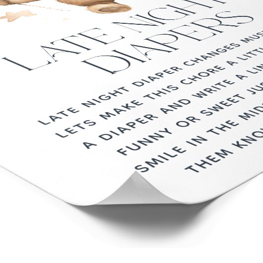 かわいいテディベア赤ちゃんシャワー'レイトナイトおむつ' ポスター (角)