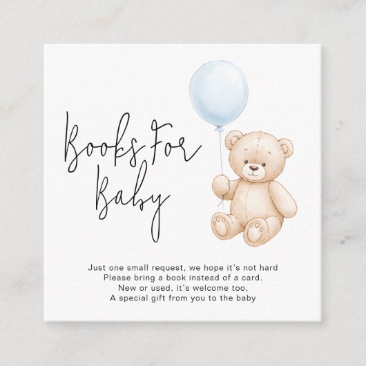 かわいいテディベア赤ちゃんシャワー本リクエスト エンクロージャーカード (正面)