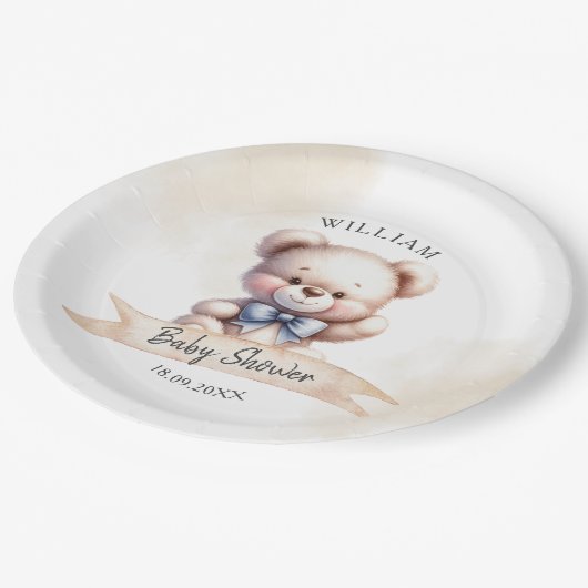 かわいいテディベア赤ちゃんシャワー水エレガント色 ペーパープレート (アングル)