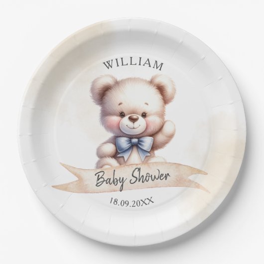 かわいいテディベア赤ちゃんシャワー水エレガント色 ペーパープレート (正面)