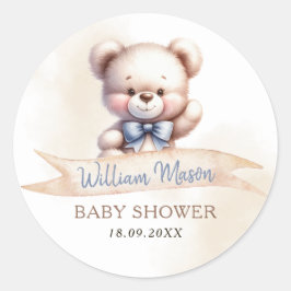 かわいいテディベア赤ちゃんシャワー水モダン色 ラウンドシール