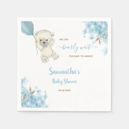 かわいいテディベア赤ちゃんシャワー水彩青い男の子 スタンダードカクテルナプキン