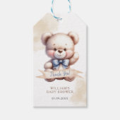 かわいいテディベア赤ちゃんシャワー水色 ギフトタグ (正面)