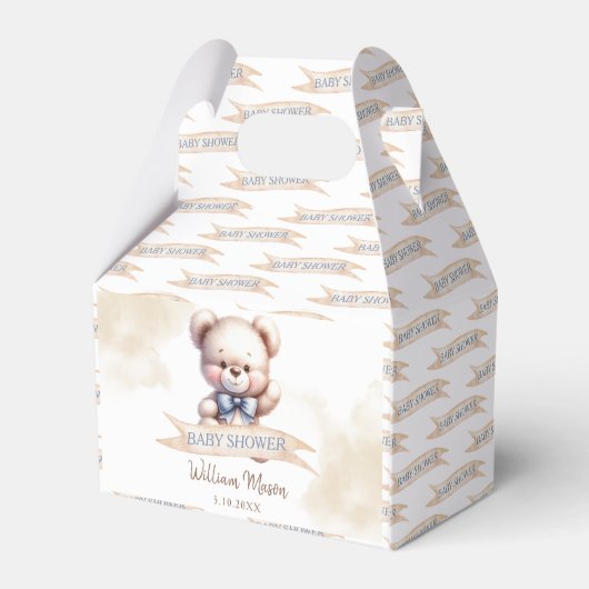 かわいいテディベア赤ちゃんシャワー水色 フェイバーボックス (裏面サイド)