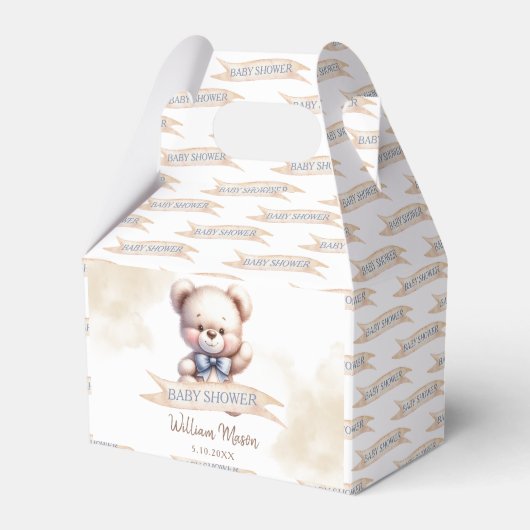 かわいいテディベア赤ちゃんシャワー水色 フェイバーボックス (正面サイド)