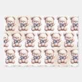 かわいいテディベア赤ちゃんシャワー水色 ラッピングペーパーシート (正面2)