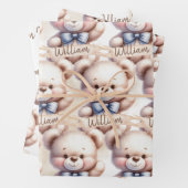 かわいいテディベア赤ちゃんシャワー水色 ラッピングペーパーシート (インサイチュ)