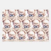 かわいいテディベア赤ちゃんシャワー水色 ラッピングペーパーシート (正面)