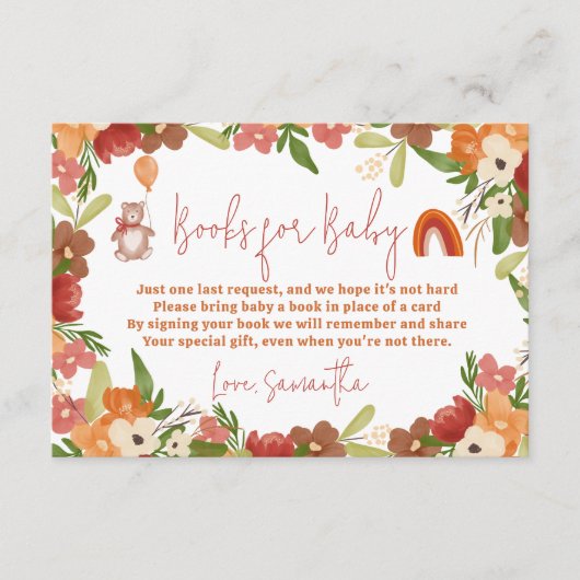 かわいいテディベア赤ちゃんシャワー用レインボーブック エンクロージャーカード (正面)