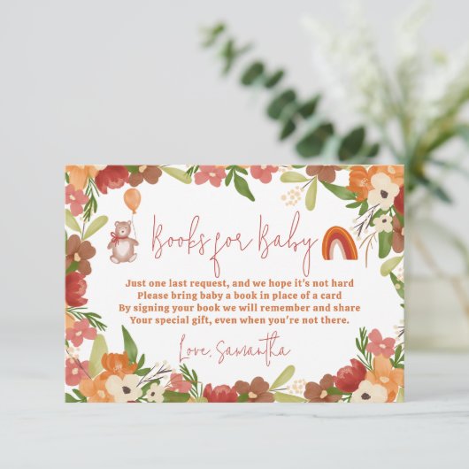 かわいいテディベア赤ちゃんシャワー用レインボーブック エンクロージャーカード (スタンド正面)