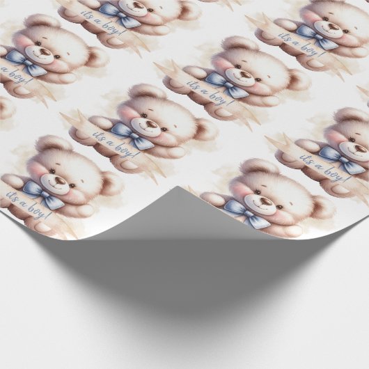 かわいいテディベア赤ちゃんシャワー男の子の水色 ラッピングペーパー (角)