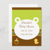 かわいいテディベア赤ちゃんシャワー葉書 案内ポストカード (正面/裏面)