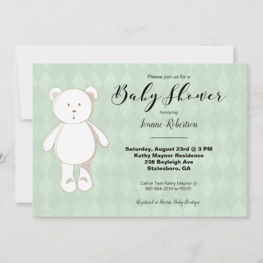 かわいいテディベア赤ちゃんシャワー |ニュートラルグリーンアーガイル (正面)