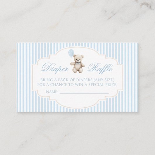 かわいいテディベア赤ちゃんバルーンシャワーおむつラッフル エンクロージャーカード (正面)