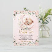 かわいいテディベア赤面ピンクフローラガールベビーシャワー サンキューカード (スタンド正面)