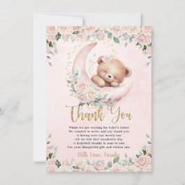 かわいいテディベア赤面ピンクフローラガールベビーシャワー サンキューカード