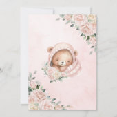 かわいいテディベア赤面ピンクフローラガールベビーシャワー 招待状 (裏面)