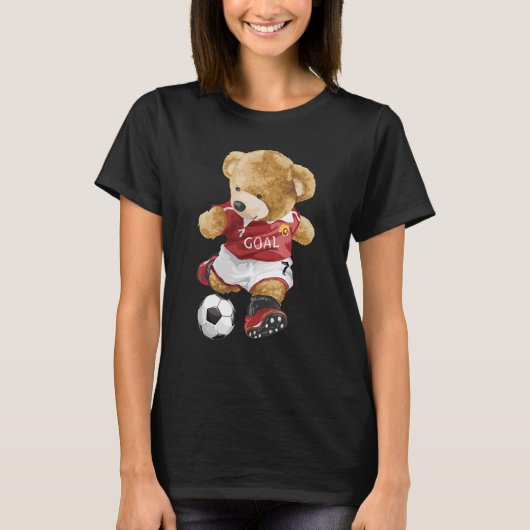 かわいいテディベア遊のサッカー Tシャツ (正面)
