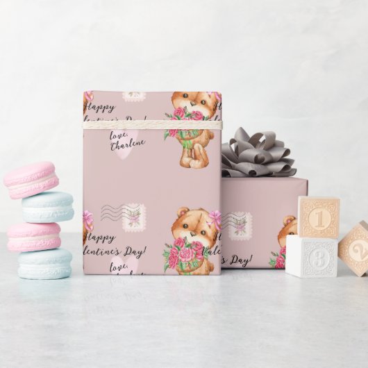 かわいいテディベア郵便バレンタインデー ラッピングペーパー (ベビーシャワー)