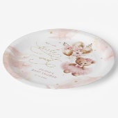 かわいいテディベア金ゴールドバルーンピンクベビーガールシャワー ペーパープレート (アングル)