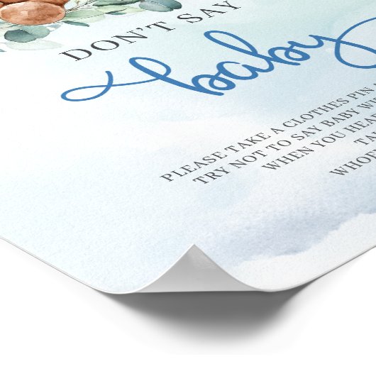 かわいいテディベア青い花はベビーゲームを言わない ポスター (角)