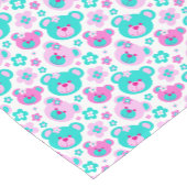 かわいいテディベア顔ピンクのアクアホワイトテーブルランナー ショートテーブルランナー (コーナー)