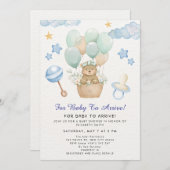 かわいいテディベア風船テーマ 招待状 (正面/裏面)