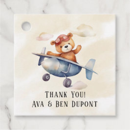 かわいいテディベア飛行機の誕生日パーティーありがとう フェイバータグ