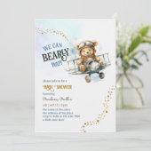 かわいいテディベア飛行機男の赤ちゃんシャワー 招待状 (スタンド正面)