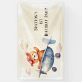 かわいいテディベア飛行機1st誕生日パーティー 横断幕 (縦)