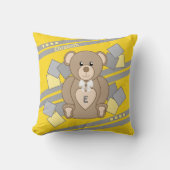 かわいいテディベア黄色のグレーと名前のキッズルーム クッション (正面)