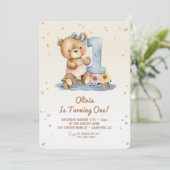 かわいいテディベア1歳の誕生日 招待状 (スタンド正面)