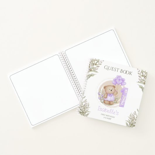 かわいいテディベア1stバースデーパープルゲストブック ノートブック (内部)