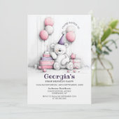 かわいいテディベア1st誕生日パーティの招待状 招待状 (スタンド正面)