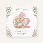 かわいいテディベア2ndバースデーピンクゲストブック ノートブック (正面)