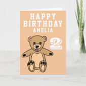 かわいいテディベア2nd誕生日ハッピーバースデー カード (正面)