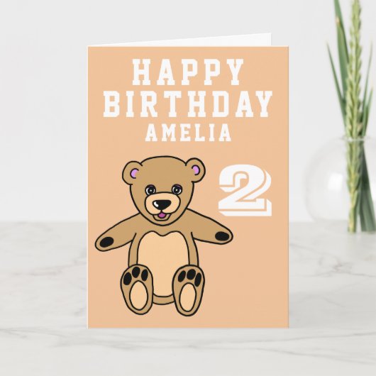 かわいいテディベア2nd誕生日ハッピーバースデー カード (正面)