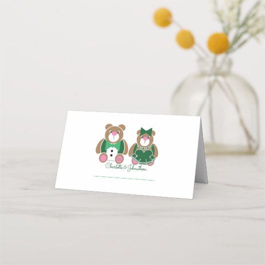 かわいいテディベア55thエメラルド結婚の記念日 プレイスカード (正面)