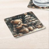 かわいいテディベア・クリスマス スクエアペーパーコースター (アングル)