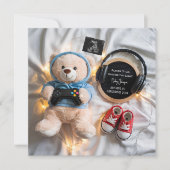 かわいいテディベア ゲーマー妊娠発表 招待状 (正面)