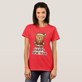 かわいいテディベア サンタ ハッピーニューイヤー ステッカー Tシャツ