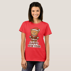 かわいいテディベア サンタ ハッピーニューイヤー ステッカー Tシャツ