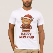 かわいいテディベア サンタ 2025年 新年 ステッカー Tシャツ (正面)