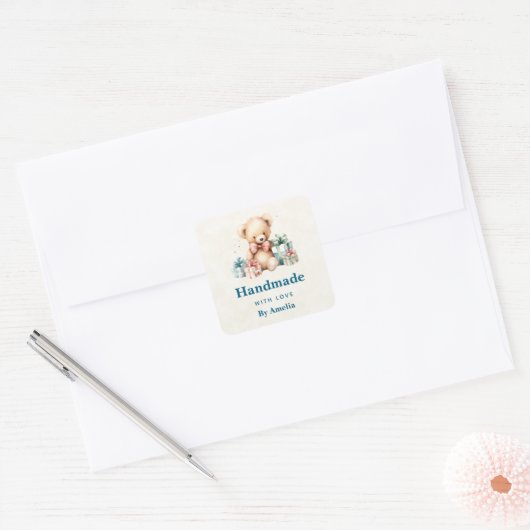 かわいいテディベア スクエアシール (封筒)