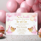 かわいいテディベア ツインガールズ ツインピンク ベビーシャワー 招待状