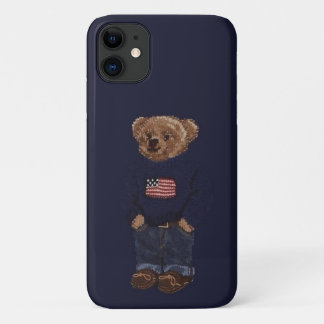 かわいいテディベア ネイビーブルー iPhone 11 カバー