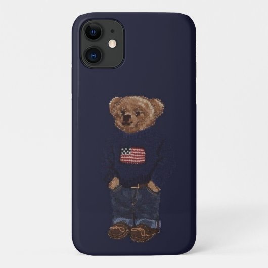 かわいいテディベア ネイビーブルー iPhone 11 カバー (裏面)